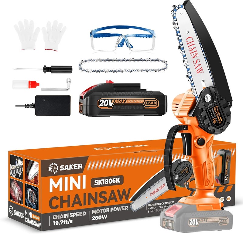 Saker Mini Chainsaw|6 Inch Chainsaws[2025 Upgraded]|Mini Cordless Electric Chain Saw|Small Handheld Portable Chain Saws Battery Powered Saws for Tree Trimmer and Garden,Valentine's Day Gifts - Image 1